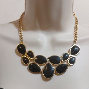 Premier Designs Kate Gold and Black Enamel Bib Necklace